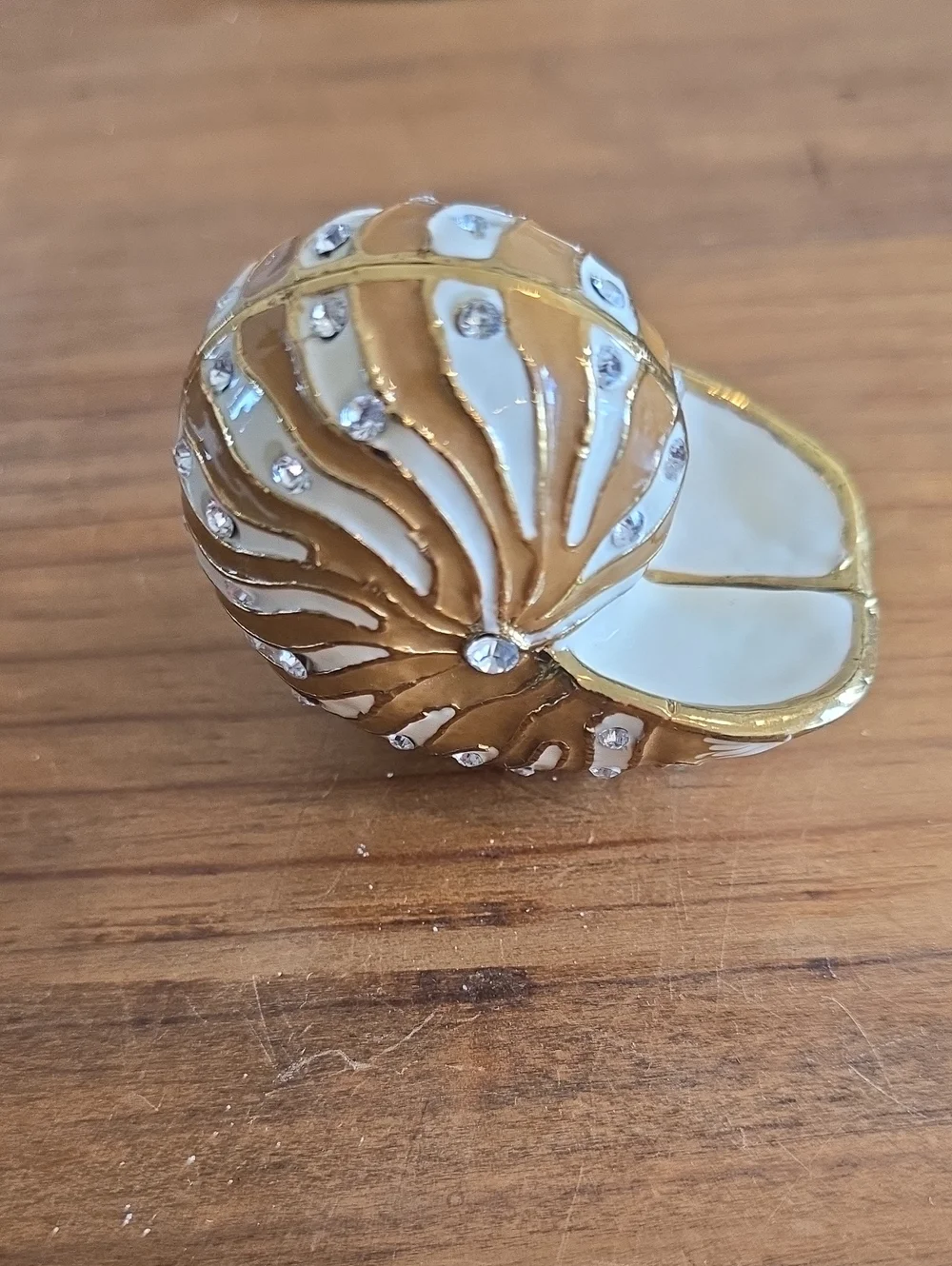 Nautilus Shell Enameled Box with Rhinestones
